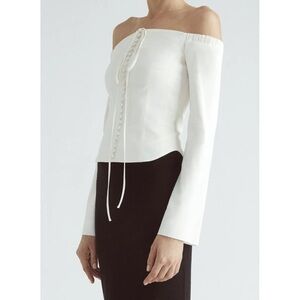Orseund Iris Ivory Off Shoulder Long Sleeve Corset Top